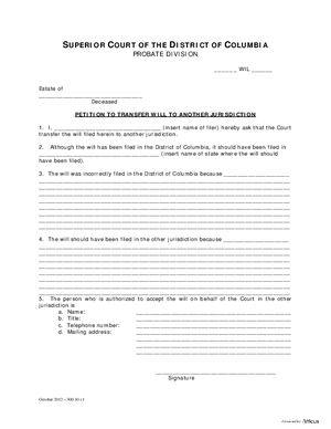 Thumbnail of District of Columbia Form General Forms (Wil) - Petition To Transfer Will To Another Jurisdiction And Order (Legal)
