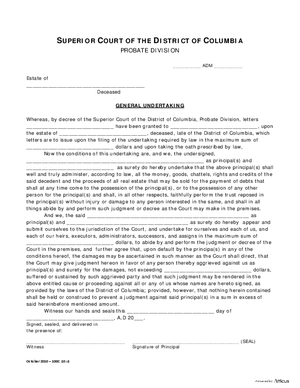 Thumbnail of District of Columbia Form General Undertaking