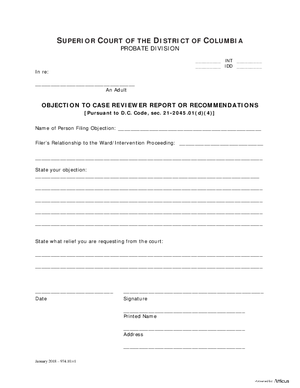 Thumbnail of District of Columbia Form Initial Hearing (Int) – Objection To Case Reviewer Report Or Recommendations