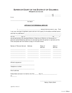 Thumbnail of District of Columbia Form Initial Hearing (Int) - Affidavit Of Personal Service