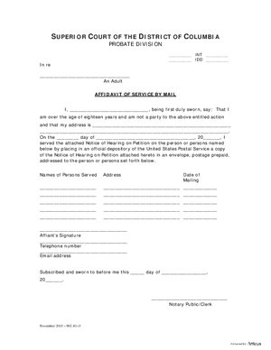 Thumbnail of District of Columbia Form Initial Hearing (Int) - Affidavit Of Service By Mail