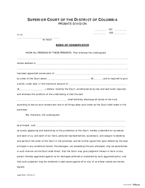 Thumbnail of District of Columbia Form Initial Hearing (Int) - Bond Of Conservator