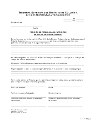 Thumbnail of District of Columbia Form Initial Hearing (Int) - Petition For Permission To Participate And Order (Es)