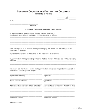 Thumbnail of District of Columbia Form Initial Hearing (Int) - Petition For Permission To Participate And Order