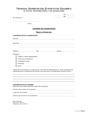 Thumbnail of District of Columbia Form Initial Hearing (Int) - Report Of Examiner (Es)