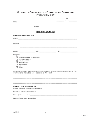 Thumbnail of District of Columbia Form Initial Hearing (Int) - Report Of Examiner