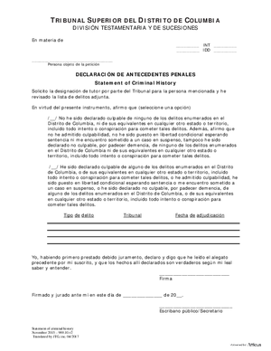Thumbnail of District of Columbia Form Initial Hearing (Int) - Statement Of Criminal History (Es)