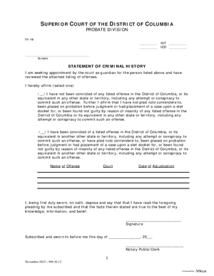 Thumbnail of District of Columbia Form Initial Hearing (Int) - Statement Of Criminal History