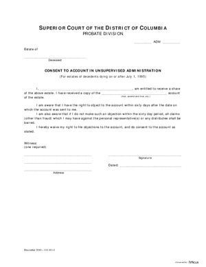 Thumbnail of District of Columbia Form Inventory And Accounting Forms (Adm) - Consent To Account In Unsupervised Administration