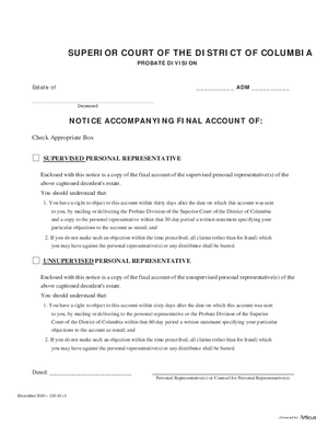 Thumbnail of District of Columbia Form Inventory And Accounting Forms (Adm) - Notice Accompanying Final Account