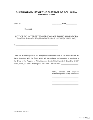 Thumbnail of District of Columbia Form Inventory And Accounting Forms (Adm) - Notice To Interested Persons Of Filing An Inventory