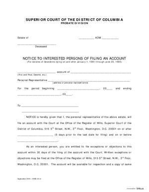 Thumbnail of District of Columbia Form Inventory And Accounting Forms (Adm) - Notice To Interested Persons Of Filing An Account