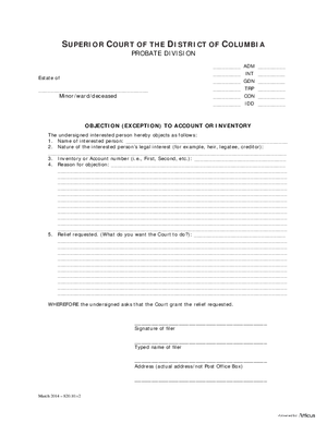 Thumbnail of District of Columbia Form Inventory And Accounting Forms (Gdn) - Objection (Exception) To Account Or Inventory And Order