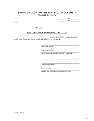 Thumbnail of District of Columbia Form Inventory And Accounting Form (Int) - Certificate Of No Unsettled Liabilities