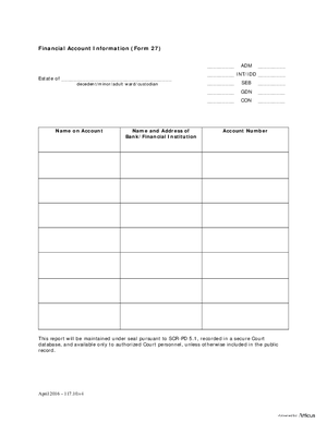 Thumbnail of District of Columbia Form Inventory And Accounting Form (Int) - Financial Account Information (Form 27)