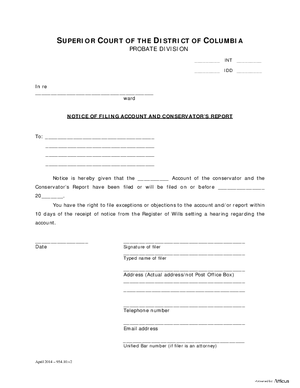 Thumbnail of District of Columbia Form Inventory And Accounting Form (Int) - Notice Of Filing Account And Conservator’s Report