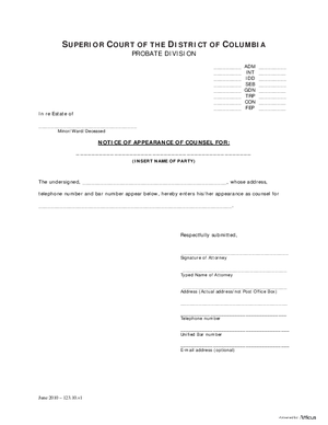 Thumbnail of District of Columbia Form Notice Of Appearance Of Counsel