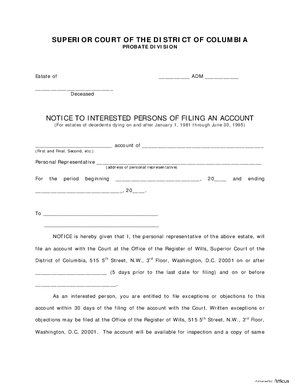 Thumbnail of District of Columbia Form Notice To Interested Persons Of Filing An Account