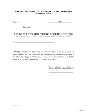 Thumbnail of District of Columbia Form Notice To Interested Persons Of Filing Inventory