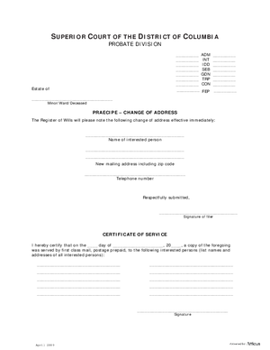 Thumbnail of District of Columbia Form Praecipe - Change Of Address