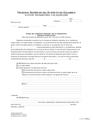 Thumbnail of District of Columbia Form Standard Probate Order (Es)