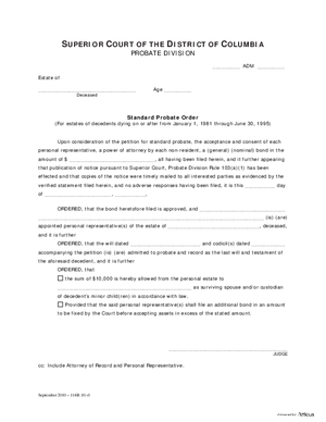 Thumbnail of District of Columbia Form Standard Probate Order