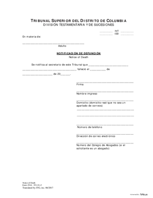 Thumbnail of District of Columbia Form Termination (Int) – Notice Of Death (Es)