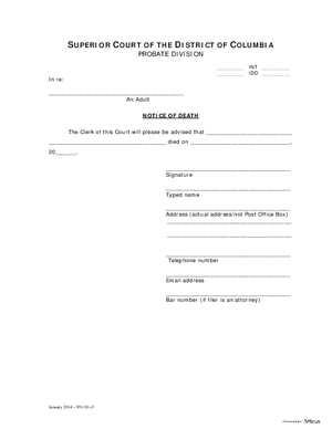 Thumbnail of District of Columbia Form Termination (Int) – Notice Of Death