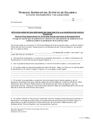 Thumbnail of District of Columbia Form Termination (Int) - Petition Post Appointment To Terminate Conservatorship Of Deceased Ward And Order Appointing Special Administrator And Notice Of Hearing On Subsequent Petition (Es)