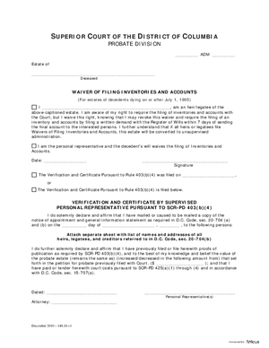 Thumbnail of District of Columbia Form Waiver Of Filing Inventories And Accounts