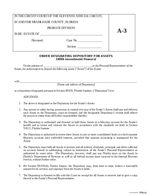 Thumbnail of Florida Form Depository With Investment Powers Order
