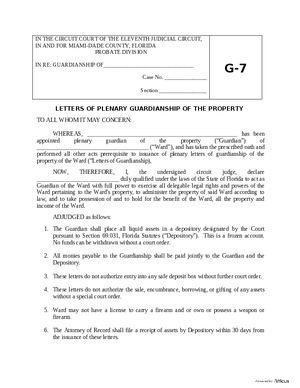 Thumbnail of Florida Form G7 -Letters Of Plenary Guardianship (Or Co-guardianship) Of The Property