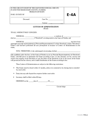 Thumbnail of Florida Form Letters Of Administration