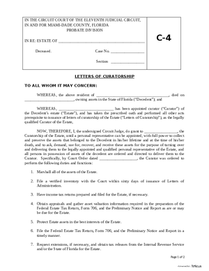 Thumbnail of Florida Form Letters Of Curatorship