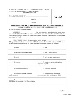Thumbnail of Florida Form Letters Of Limited Guardianship (Person & Prop, No Advanced Directive)