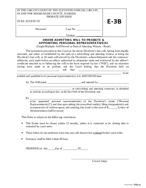 Thumbnail of Florida Form Order Admitting Will & Appointing Personal Representative – Bond