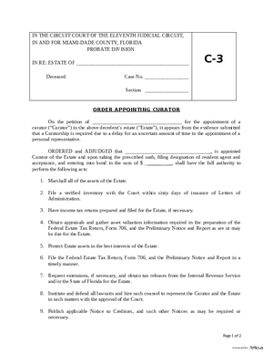 Thumbnail of Florida Form Order Appointing Curator