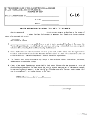 Thumbnail of Florida Form Order Appointing Guardian Of Person Of The Minor