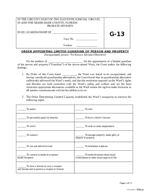 Thumbnail of Florida Form Order Appointing Limited Guardian Of Person & Property