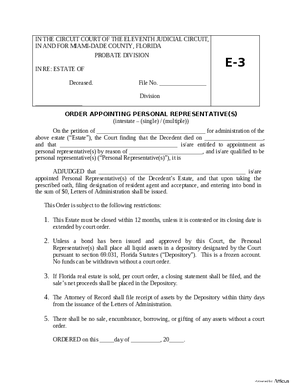 Thumbnail of Florida Form Order Appointing Personal Representative (Intestate – Single/multiple Personal Representative(s))