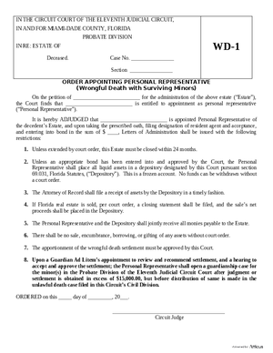 Thumbnail of Florida Form Order Appointing Personal Representative (Wrongful Death With Surviving Minors)
