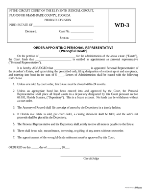 Thumbnail of Florida Form Order Appointing Personal Representative (Wrongful Death)
