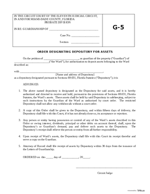 Thumbnail of Florida Form Order Designating Depository For Assets