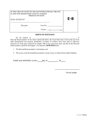 Thumbnail of Florida Form Order Of Discharge