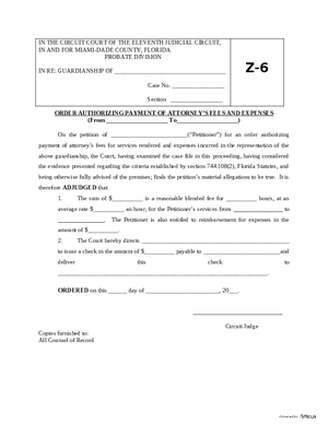 Thumbnail of Florida Form Order Paying Attorney Fees