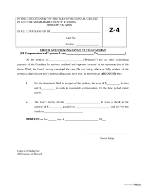 Thumbnail of Florida Form Order Paying Guardian