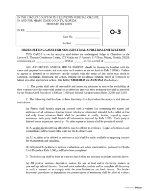 Thumbnail of Florida Form Order Setting Cause For Non-jury Trial And Pretrial Instructions