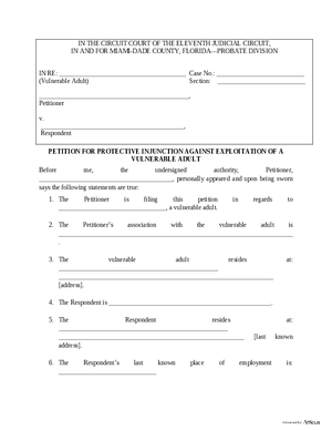 Thumbnail of Florida Form Protective Injunction Petition