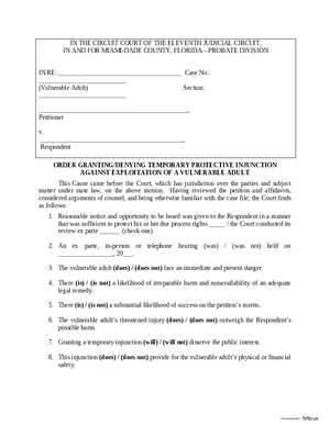 Thumbnail of Florida Form Temporary Ex Parte Injunction Order