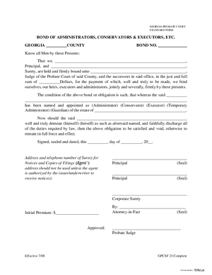 Thumbnail of Georgia Form Bond Of Administrators, Conservators & Executors, Etc.